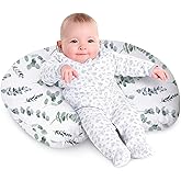Little Grape Land Nursing Pillow, Soft 100% Cotton Breastfeeding Pillow with Breathable Muslin Removable Cover, Green Leaves Breast Feeding Pillows for Babies 0-12 Months with Protective Zipper