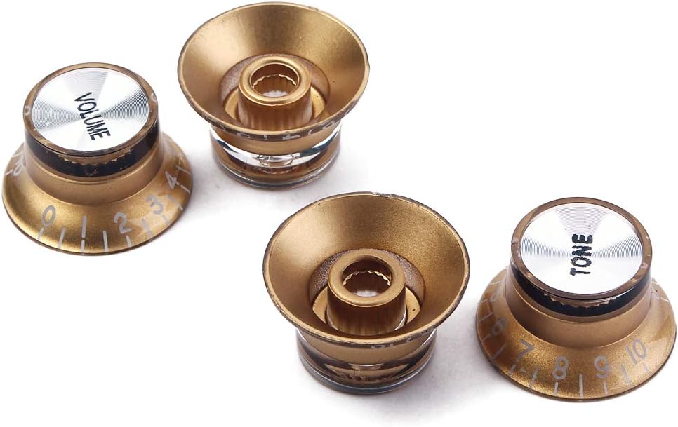 Alnicov 2Pcs Volume 2Pcs Tone Electric Guitar Bass Top Hat Knobs Speed Volume Tone Amp Effect Pedal Control Knobs Yellow With Silver Top - Image 3
