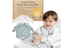 BIBaDO - Long Sleeve Baby Bibs - Babies & Toddlers 6-36 Months - Coverall Baby Led Weaning Bib - Easy Wipe, Soft & Waterproof