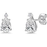 Gem Stone King 14K White Gold DEF Lab Grown Diamond and White Moissanite Teardrop Stud Earrings for Women | 1.06 Cttw | Gemstone April Birthstone | Pear Shape 7X5MM