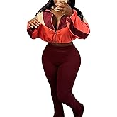 PUXOBYKU Women's 2 Piece Tracksuit Fall 2025 Long Sleeve Zip Up Jacket Flared Leggings Outfits Jogger Sweatsuit Sets