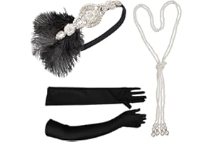 LOWOSAIWOR 1920s Gatsby Accessories Set for Women Black 20s Accessories Set Gatsby Accessories Sets For Woman