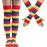 DUOJINSANXI Over Knee Rainbow Thigh High Socks and Gloves Striped Arm Leg Warmers Set Costume Accessories for Cosplay