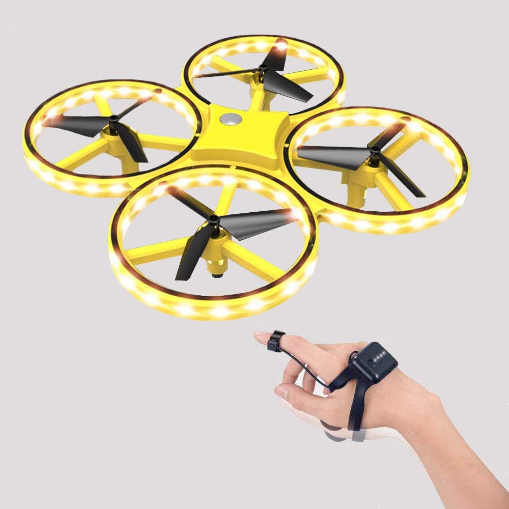 Quadcopter Mini Drone, Gesture Control UFO Remote Control Bright LED Stunt Drone RC Gravity Sensing Aircraft Toy for Kids 3D Flips 3 Models for Control Crash Proof Easy Beginner Friendly (Yellow)