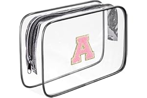 Fodofodo Clear Toiletry Bag,Portable Travel Toiletry Bag,Chenille Letter Cosmetic Bag with Zipper,Waterproof Makeup Bag,Cosmetic Storage Organizer for Women Men,Travel Essentials (Black,A)