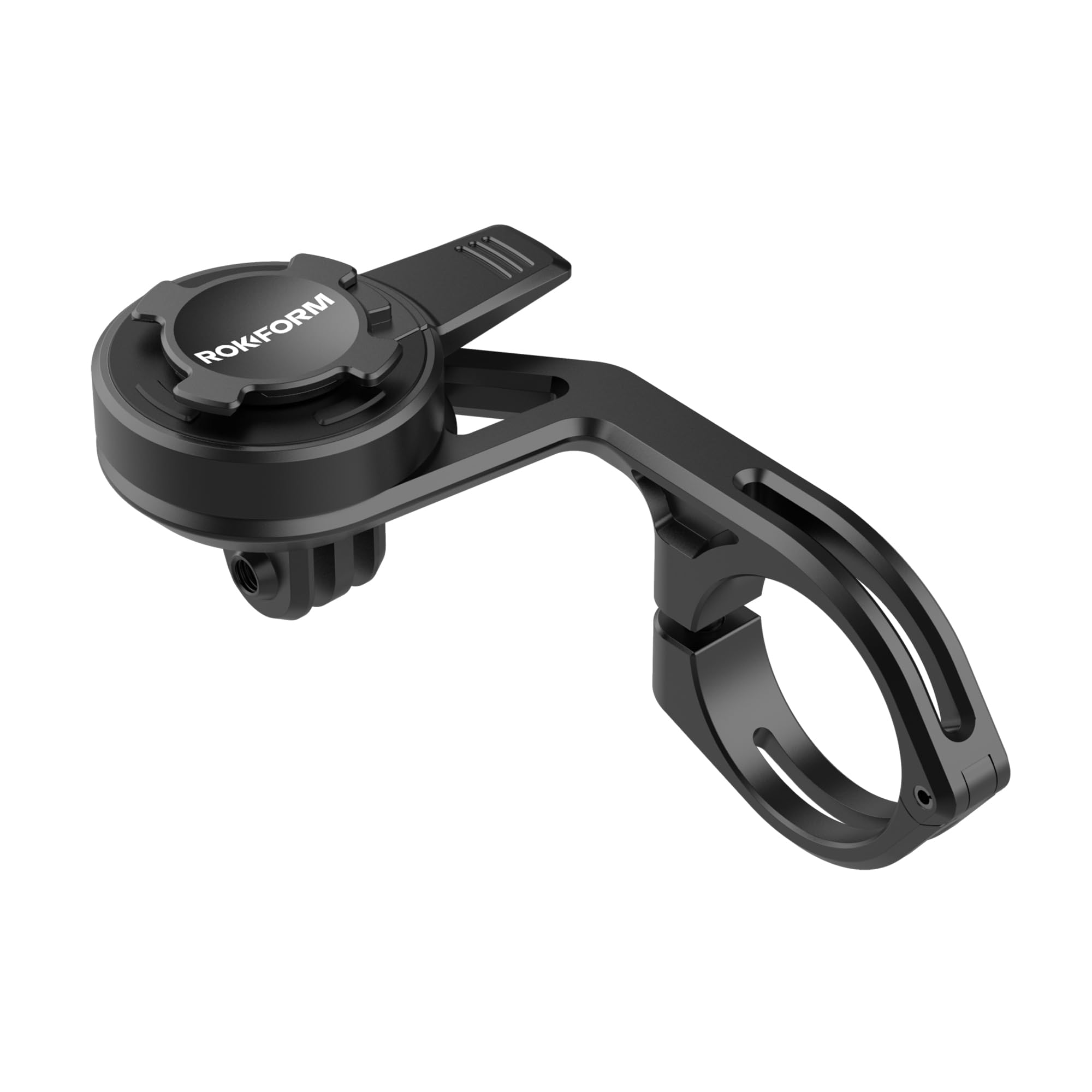 Rokform - Over the Top Bike Phone Mount, Fits 4 Sizes of Bars 22.2-35mm (⅞-1⅜”), Bicycle Handlebar Mount Designed Twist Lock iPhone, Galaxy, Pixel Cases or Universal Adapter (Black)
