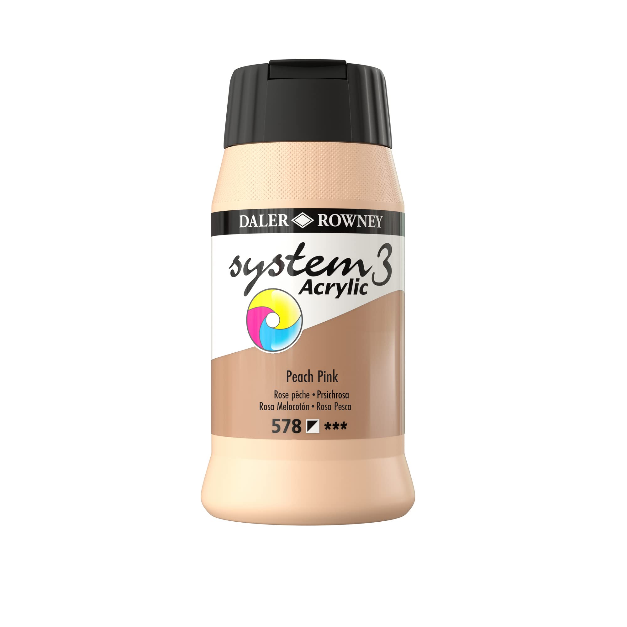 Daler-Rowney System3 Acrylic Paint, Plastic Pot, 16.91oz - 500 ml, Peach Pink