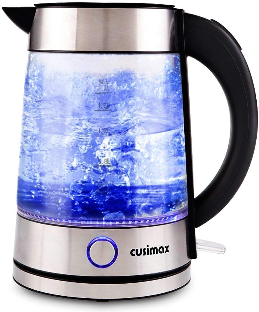 Cusimax 1500W Stainless Steel Electric Kettle,1.7L Illuminating Water Kettle, with Auto ShutOff