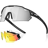 X-TIGER Polarized Cycling Glasses with 5 Interchangeable Lenses,MTB Biking Baseball Running Sports Sunglasses for Men Women