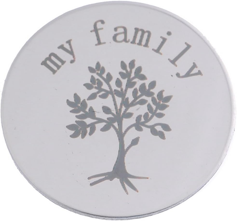 HooAMI "My Family Tree of Life Stainless Steel Metal Plate Engraved Floating Charm for Living Memory Glass Lockets Necklace