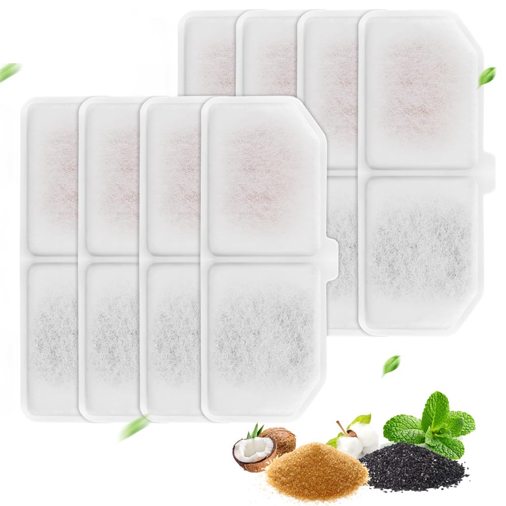 Cat Water Fountain Filters, 8 Packs Pet Water Fountain Filter Replacement Competible with Charcoal Water Fountain Filter Compatible with Cat Water Dispenser (White, 8 Filters)