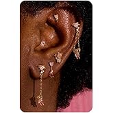 Krfy Sterling Silver Post Earrings for Women - Hypoallergenic 14K Gold Plated Cartilage Earrings Dainty Stud Hoop Dangle Chain Gold Plated Jewelry For Women