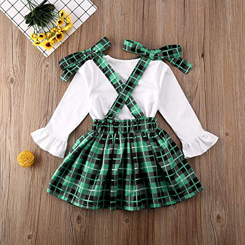 Infant Toddler Baby Girl St. Patrick's Day Outfits Long Sleeve Ruffled T Shirt Top Suspender Skrits Overall Clothes Set (Green, 4-5 Years) - Thumbnail 2
