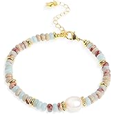 Sonateomber Gold Gemstone Beaded Bracelets for Women, Boho Handmade Stackable Crystal Natural Stone Bracelet Summer Beach Bohemian Jewelry Gift