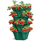 Strawberry Planter Tower, 4 Tier Stackable Vertical Planter, 16 Plant Sites, Space Saving Garden Planter, Indoor Outdoor, Made in USA (Deep Forest, Small)