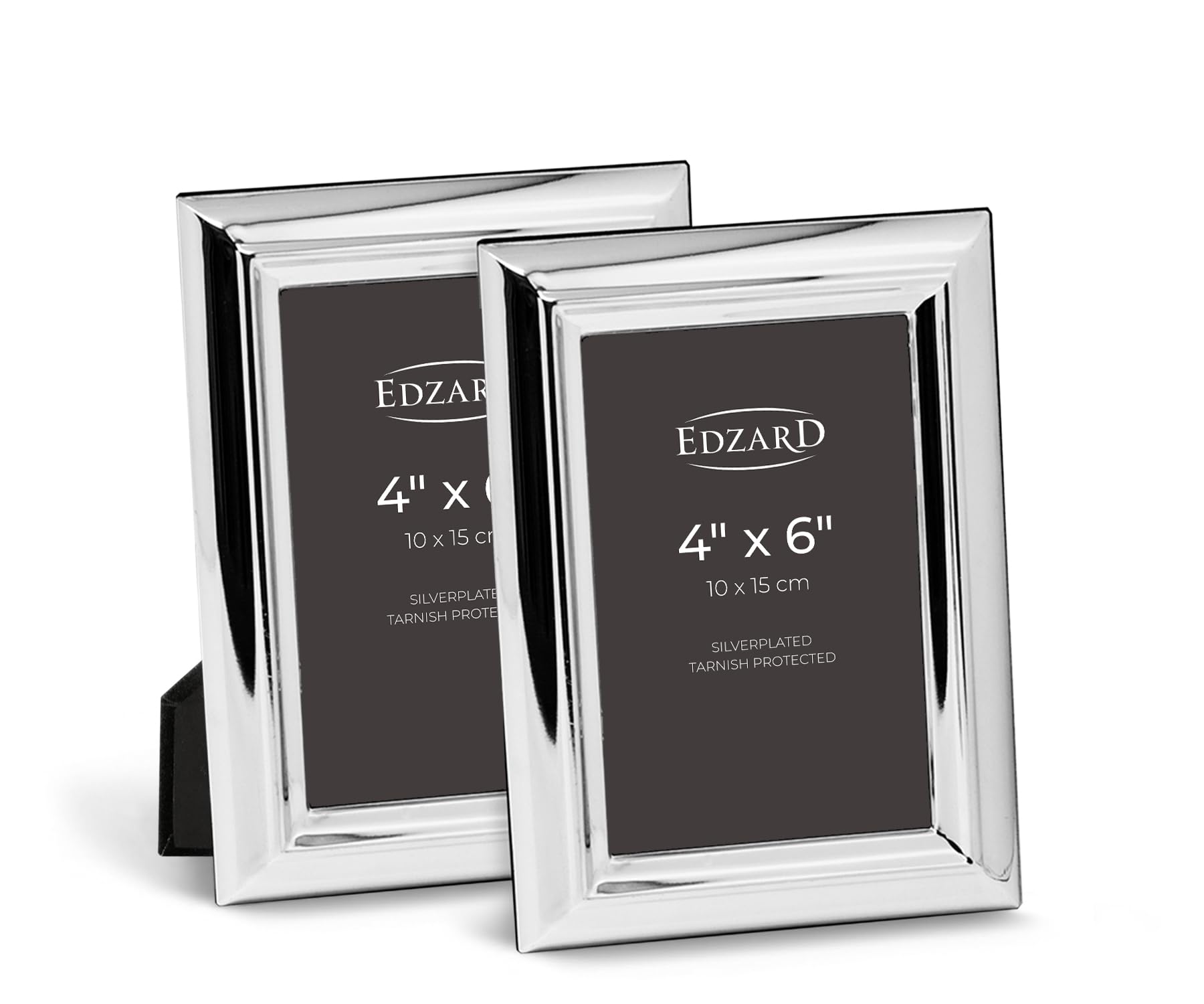 Edzard Silver Plated Photo Frame 4"x6" (10x15 cm) Florence, Non-Tarnishing, High Gloss Finish, Real Glass Front & Premium Velvet Back, Portrait or Landscape Display - Elegant Wedding Gift