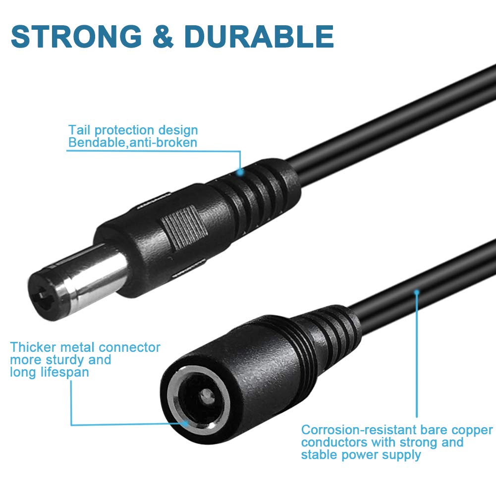 SIOCEN【2-Pack】 6ft DC Extension Cord 5.5mm x 2.1mm Male to Female Power Cable for CCTV Security Surveillance Indoor IP Camera Dvr Standalone LED Strip,Car,12v DC Power Supply Plug Adapter