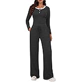 KOMEIANA Two Piece Sets for Women Long Sleeve Wide Leg Tracksuits 2 Piece Lounge Sets Winter Casual Sweatsuits Matching Sets