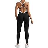 MOOSLOVER Women Strappy Backless One Piece Jumpsuits Tummy Control Padded Workout Rompers