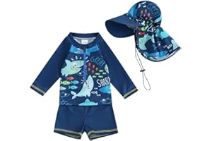 MAYUMMPY Baby Boys Swimsuit UPF 50+ Rash Guard Set Shark Dolphin Print Top+Shorts+Hat Swimwear Bathing Suit