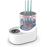 Glomora 3-in-1 Electric Makeup Brush Cleaner and Dryer Machine, Automatic USB Rechargeable with High Speed Rotation, Transparent Storage Case for Home, Model HZ-008