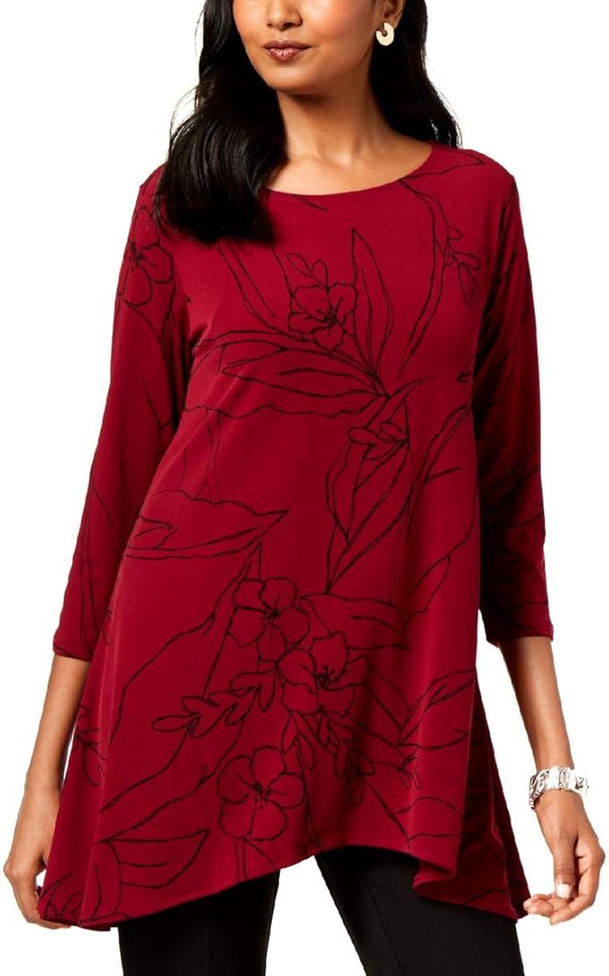 Alfani Womens Printed 3/4 Sleeve Tunic Top red XXLarge Amazon.co