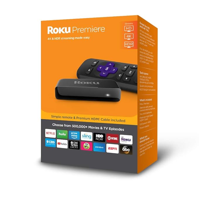 New! Roku Premiere | HD/4K/HDR Streaming Media Player with Simple Remote and Premium HDMI Cable