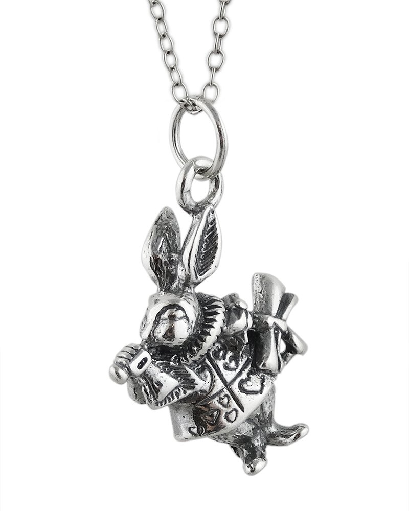 Sterling Silver White Rabbit 3D Necklace, 18 chain - Alice in Wonderland character