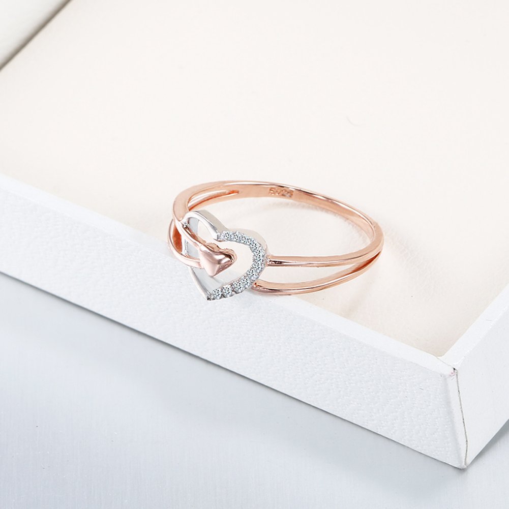 OUXi Sterling Silver Heart Band Statement Ring with Cubic Zirconia Jewelry for Women