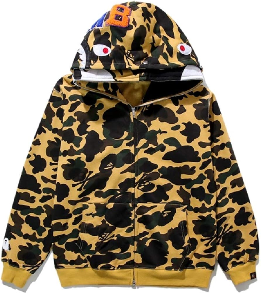 UOREHM Bape Ape Shark Camo Men Women Hoodie Fashion Casual Teenage Adult Sweater Full Zipper Jacket