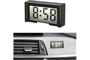 LSKASELUE Mini Digital Clock for Dashboard, Electronic LCD Screen Time Display Clock with Self-Adhesive Bracket, Small Batter