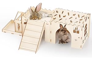 Woiworco Extra Large Rabbit Hideout House, Wooden Bunny Hideout House for Indoor Rabbit Play Houses and Hideouts Hideaway Nut Castle, Spacious Breathable Habitats for and Guinea Pigs Small Animals