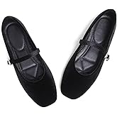 LUXINYU Flats for Women Dressy Square Toe Ankle Strap Mary Jane Shoes Casual Slip On Flats Comfortable Ballet Flats