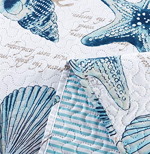 Jarson Summer Beach Bedspreads Set Seashell Conch Coverlet Sets Full/Queen Size,3Pcs Lightweight Coastal Quilts Starfish…