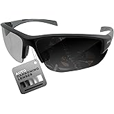 Global Vision Eyewear Hercules-7 Auto Darkening Safety Motorcycle Sunglasses ANSI Z87+ Black with Clear to Super Dark Photochromic ShadowLuxe Lenses