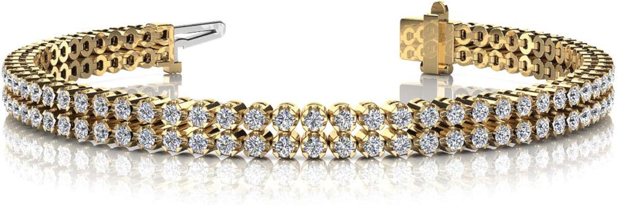 2Hearts Double Row Tennis Bracelet In 925 9ct Gold Plated 3.96 Ctw