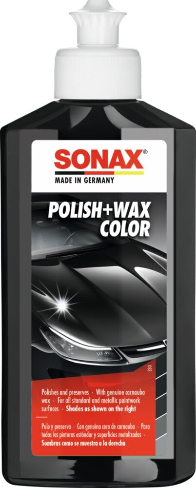 SONAX Polish+Wax Color black (500 ml) polishes and preserves, for all standard and metallic paintwork surfaces | Item-No. 02961410-544