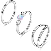 GraceWhisper 3pcs Nose Rings Hoops 316L Surgical Steel Double Hoop Nose Ring for Women 14K Gold Opal Nose Ring 18G/20G Hinged Nose Piercings Jewelry Septum Labret Rings Cartilage Earring Helix Rook Tragus Daith 8mm
