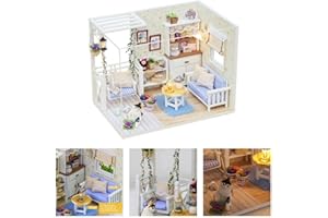 DIY Miniature House Kit Kitten Diary House with Furniture & LED, Doll House Kit with Dust Proof Cover,DIY Dollhouse Miniature