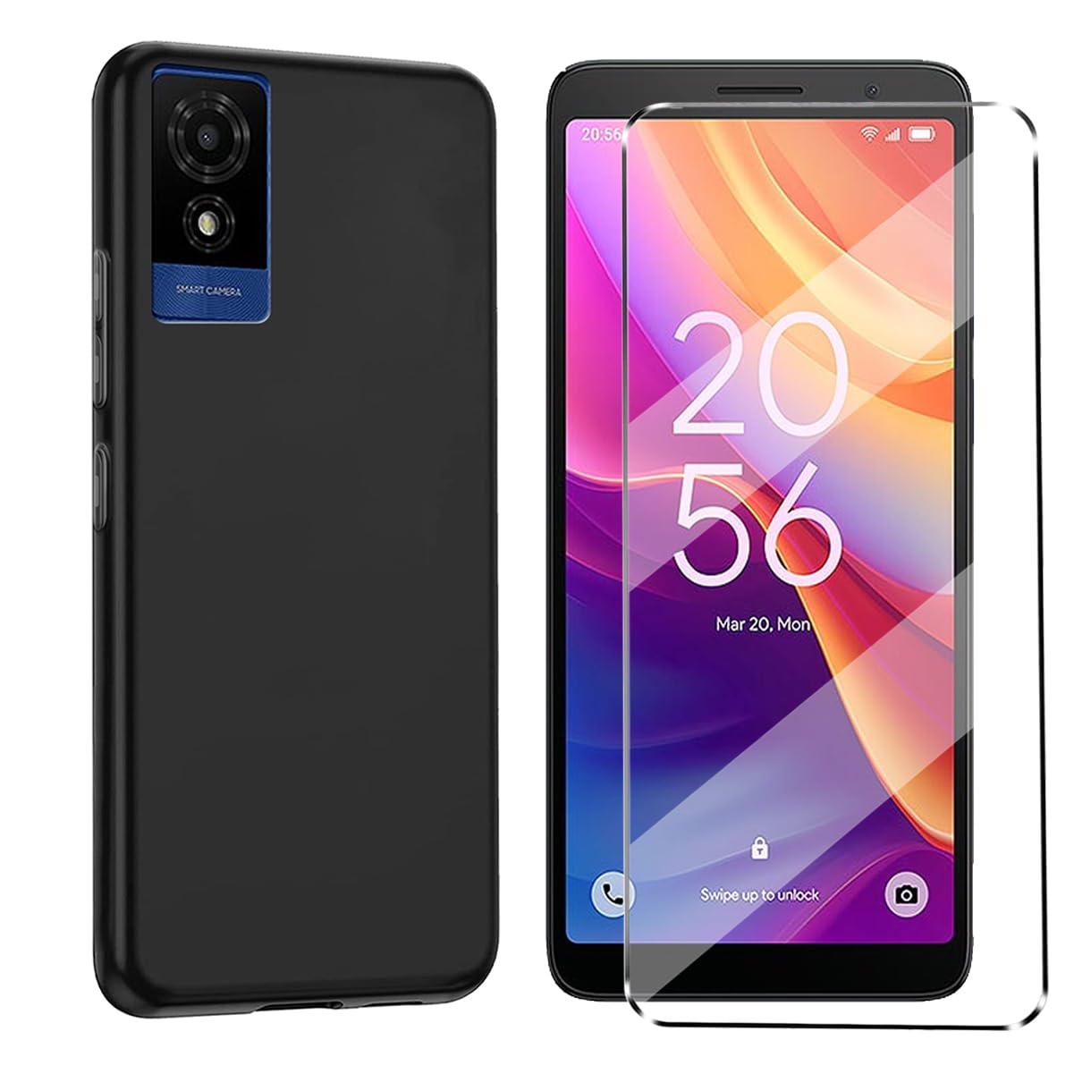 HuiYouMY 2-in-1 Case Compatible with TCL 501 Cover with 1 Pack Tempered Glass Screen Protector for TCL 501, Slim Fit Soft TPU Shockproof Anti-Scratch Phone Case Cover - Black — image 1