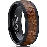 Metal Masters Men's Women's Tungsten Carbide Wedding Band Engagement Ring, Real Brown Or Blue Wood Inlay, Comfort Fit 8mm