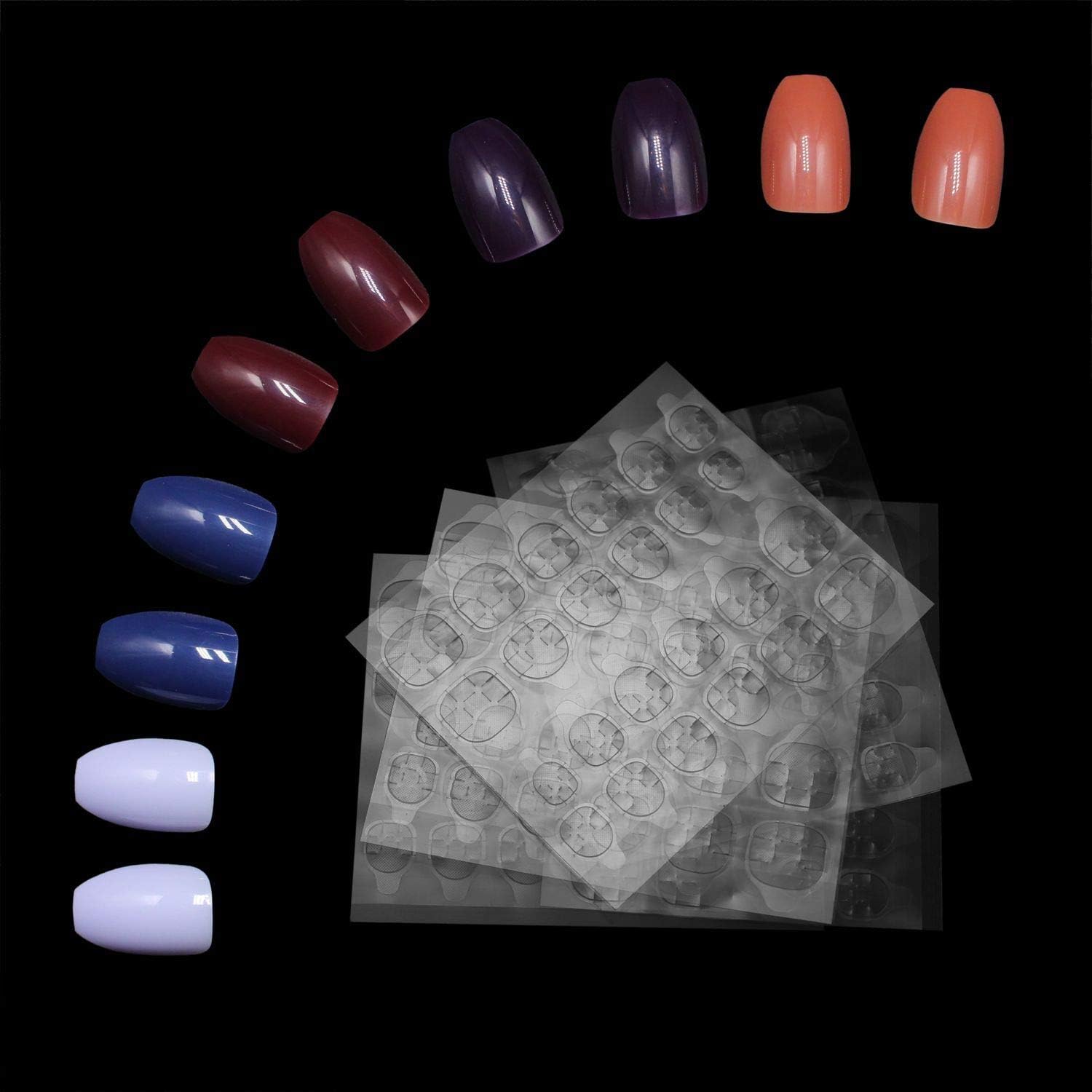 Coffin Fake Nails,Ballerina Acrylic Nail Tips,Ivtor Full Cover Press On Nails For Women 5 Different Colors 120 Pcs with 5 Sheets Waterproof Adhesive Nail Tabs