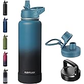 RUBYFLASK 40oz Insulated Water Bottle with Straw, Stainless Steel Metal Vacuum Water Flask, Large Thermal Water bottle with Leakproof 3 Lids for Travel, Camping, Gym Sports Indigo Black