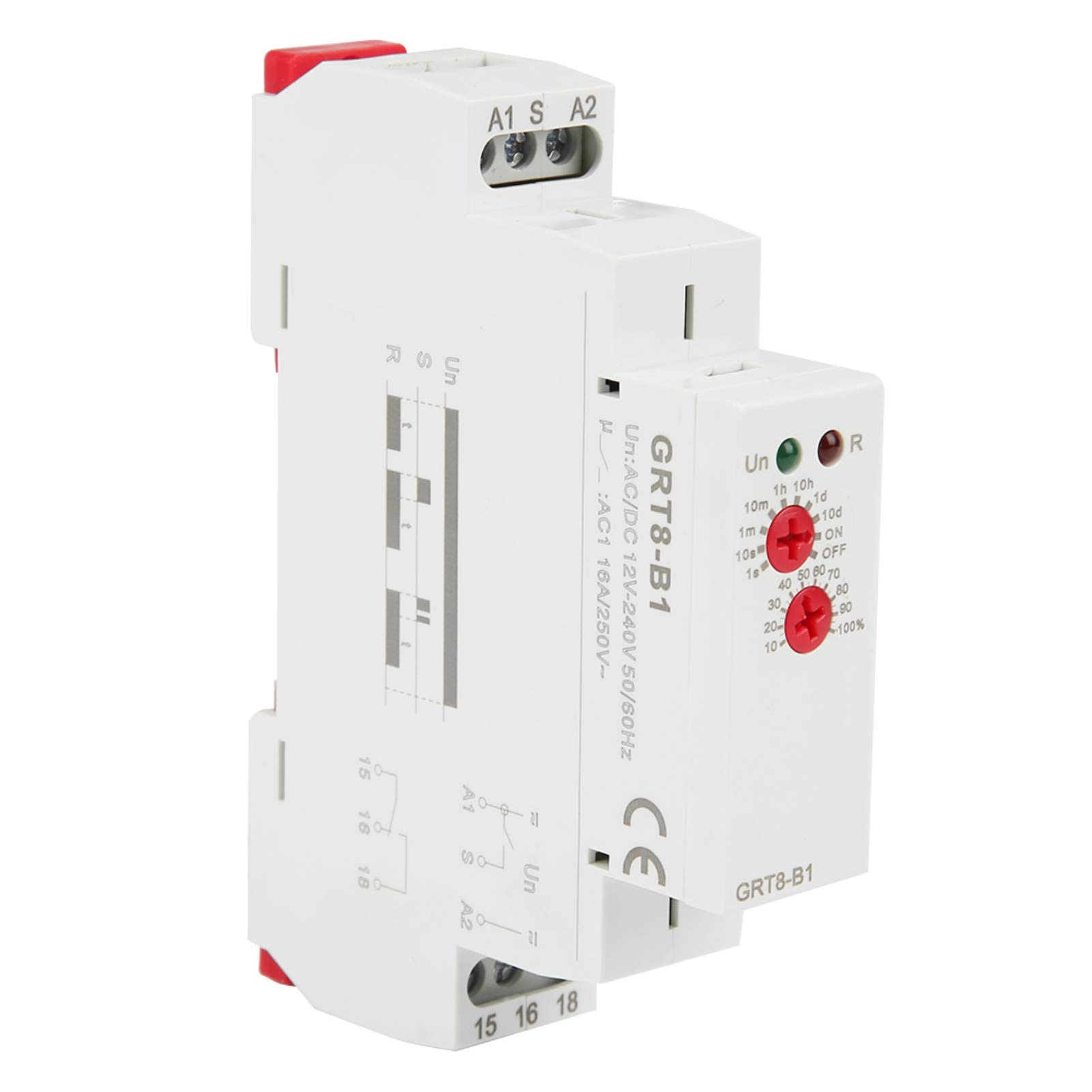 Time Delay Relay GRT8-A1, AC/DC 12V-240V DIN Rail Timer, 0.1S-10 Days Adjustable Delay Timer, SPDT Relay for Electrical Control Systems