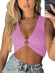 AEVZIV Sexy Crop Tops for Women Sleeveless Deep V