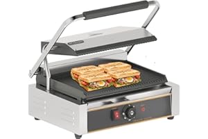 HTTSICHI Commercial Panini Press - 2200W Commercial Electric Panini Sandwich Grill w/Nonstick Coating & Adjustable Temp, Panini Grill Press w/ 9"x9" Cooking Pan, Double-sided Heating