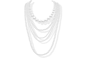 Pearl Necklace for Women Layered Pearl Beaded Necklace Costume Long Faux Necklaces for Women 1920s Accessories Wedding Costum