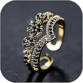 Someki Crown Flower Ring Statement Boho Gold Adjustable Jewelry Cubic Zirconia Rings Engagement Wedding Ring Stack Anniversary Birthday Gifts for Women
