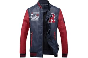 chuida Men's Vintage Stand Faux Leather Jacket Motorcycle PU Jacket Casual Baseball Stand Collar Slim Fit Coat