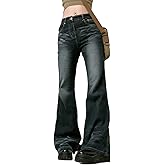 Women Y2k Bootcut Jeans Wide Leg Flared Denim Pants Low Rise Stretch Bell Bottom Baggy Trousers